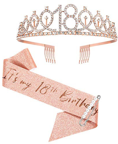 18. Geburtstag Schärpe und Tiara, Rose Gold Geburtstag Schärpe Krone 18 & Fabulous Schärpe und Tiara für Mädchen, 18. Geburtstag Geschenke für alles Gute zum 18. Geburtstag Party Favor Supplies