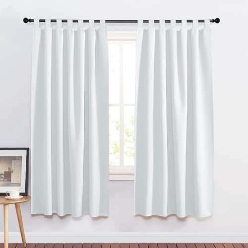 PONY DANCE Tende Corte per Finestre con Passanti - Tende Oscuranti per Interni 2 Pezzi Tenda Oscurante Termica Isolante, 140x160 CM, Bianco Grigiastro