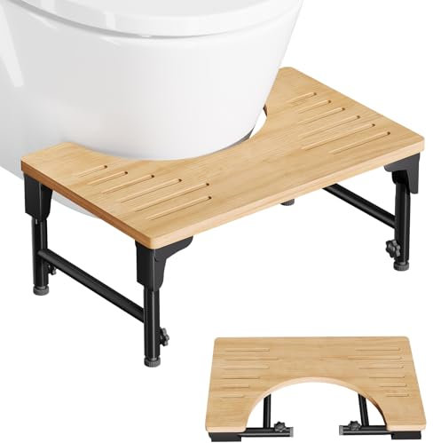 Bambus-Toilettenhocker, Eisen, 17,8 cm, 20,3 cm und 22,9 cm, verstellbare Höhen, faltbare Kothocker mit rutschfester Schicht, für Erwachsene, Kinder, schwangere Frauen, Alte