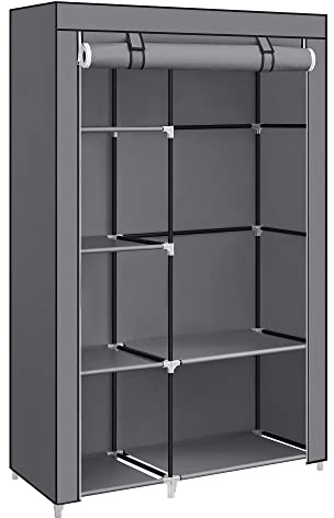 SONGMICS Fabric Wardrobe, Clothes Storage Organiser, 6 Shelves, 1 Hanging Rail, Non-Woven Fabric, Metal Frame, 45 x 105 x 168 cm, for Bedroom, Dressing Room, Grey RYG085G02