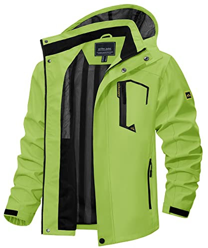 TACVASEN Chaqueta Hombre Entretiempo Chaqueta Deportiva Hombre Cortavientos Running Softshell Ropa de Trabajo Parka Impermeable Ligera Verde Neón, L