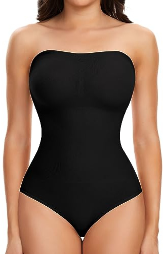 Joyshaper Body Sculptant Femme Sans Bretelles Shapewear Body String Ventre Plat Body Shaper Sans Couture Bandeau Top, Noir, M