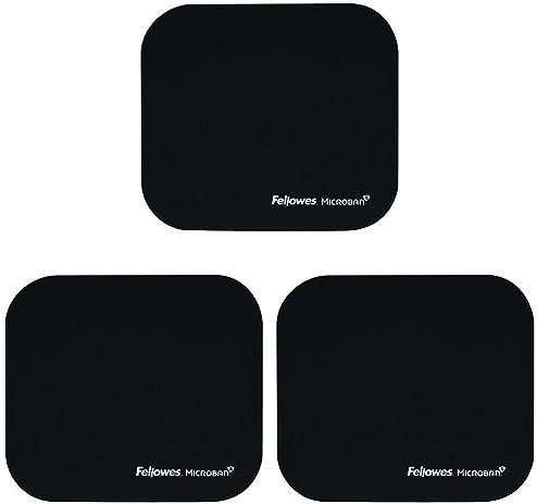 Fellowes Mouse Mat with Non-Slip Rubber Base - Mouse Pad with Antibacterial Protection - Suitable for Both Optical and Laser Mice - 199 x 232 x 2mm - Black (Pack of 3)