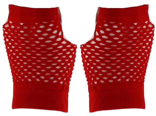 Topkids Accessories 2pc Short Fishnet Gloves fingerless gloves Fancy Dress Fishnet Gloves Fingerless Fishnet Gloves Net Mesh Gloves fingerless gloves for women gloves women ladies gloves (Red)