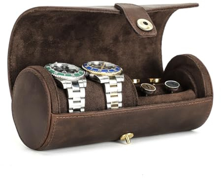 CONTACTS Genuine Leather Watch Case Cufflink Box with Pad Tie Case Travel Multifunction Jewelry Accessories Organizer Storage Roll