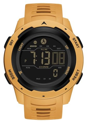 RORIOS Reloj Multifuncional Electrónico Reloj de Pulsera Estilo Deportivos Reloj para Hombre Mujeres Relojes Digital Cuarzo Reloj Unisex Impermeable Amarillo