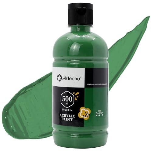 Artecho Acrylfarbe Saftgrün 500 ml, Wasserfest und Lichtecht, Schnell Trocknend, Acrylfarbe für Leinwand, Holz, Stoff, Handwerk, Leder und Stein.