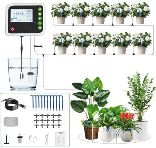 SoulBay Irrigation System Kit, Automatic Plant Waterer Greenhouse Watering System Drip Irrigation System with Timer and 150cm Hose for Garden Indoor Outdoor Plants Lawn Potted Balcony Vegetables