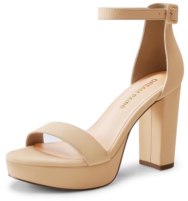 DREAM PAIRS Women's Platform Chunky Heeled Sandals | chunky heel, ankle strap buckle closure, 4mm latex insole