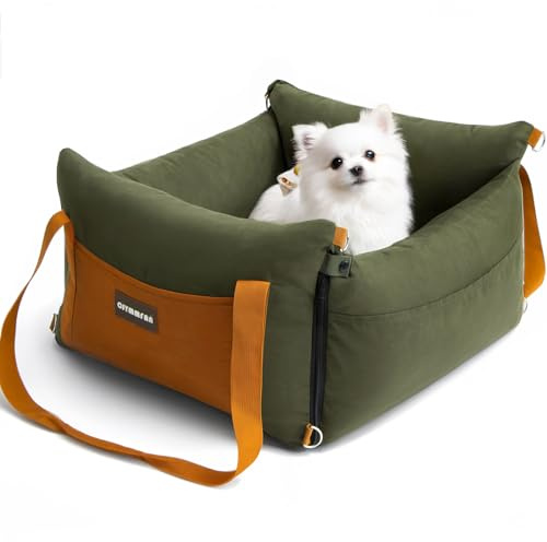 Seggiolino auto per cani di piccola e media taglia sotto i 15 kg, cestino portatile per auto con area di riposo estensibile, seggiolino auto rimovibile per il trasporto con clip di sicurezza