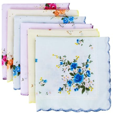 6 Pezzi Fazzoletti da Donna 100% Morbido Cotone Fazzoletti con Ricamo Floreale Vintage in Pizzo Fazzoletti da Donna con Fiori Durevoli e Facili da Pulire per Donna Ragazze Matrimonio Festa di
