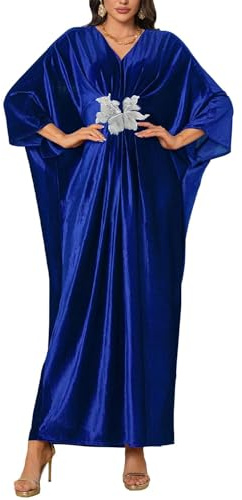 Orshoy Womens V-Neck Kimono Kaftan Full Length Beach Bikini Cover Ups Maxi Caftan Dresses Loungewear Swimsuit Robes Blue