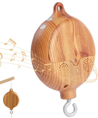 YANGUN Baby Mobile Spieluhr, Mobile Babybett, Mobile Baby mit musik, Music Box 35 Melodie Bettglocke Anhänger Babybett Deko, Holzoptik basteln kinderbett musical mobiles, Batteriebetriebene