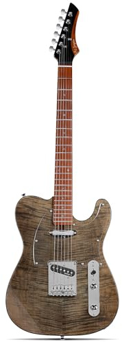 Leo Jaymz TL Electric Guitar - Flame Maple Top, Mahogany Body, Maple Neck - Alnico V Pickups - Solid Choice for Beginners & Intermediate Players (Black Flame)