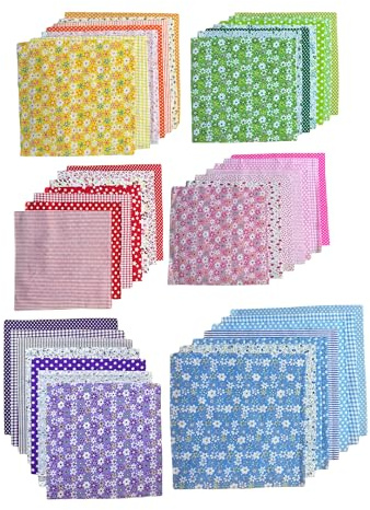 42PCS Cotton Fabric Squares for Quilting, 25 cm x 25 cm Floral and Pattern Prints, Sewing DIY Craft Bundle