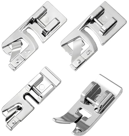 4 Pcs Rolled Hem Sewing Machine Presser Foot, 3mm 4mm 6mm Narrow Rolled Hem Foots, Hemming Foot Sewing Machine Feet, Fits All Low Shank Snap-On Sewing Accessories, with PVC Clips