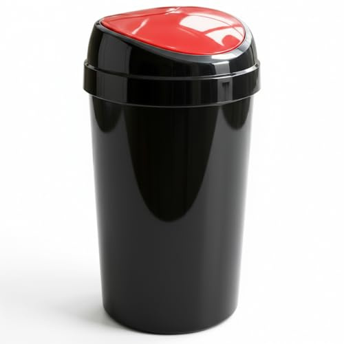 SPECTRAPLAST® 50L Top Touch Kitchen Bin Large Indoor Rubbish Bin with Coloured Lids (Black, Blue, Red, Silver, Green, Yellow) – Hands-Free Waste Disposal for Kitchen, Home, Office & Recycling (RED)