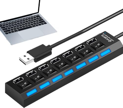 Multi-Port-USB-Adapter – Tragbarer Multi-Port-Datenadapter mit unabhängiger Taste | 4-Port oder 7-Port-USB-Hub für Remote-Arbeit, Reisen, Co-Working, Zuhause, Fotografie-Setup