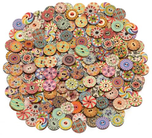 RIIRCSGE Lot de 200 Boutons en Bois pour Travaux Manuels, Assortiment de Boutons Ronds Vintage en Forme de Fleurs en Bois pour Couture Artisanat et Bricolage Ornement Fait à la (15 mm)