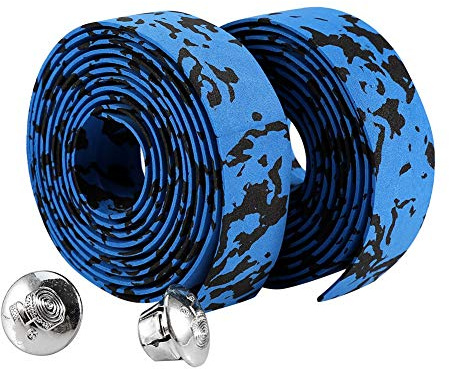 Dioche 2 STÜCKE Reißfestes Fahrrad Lenkerband Lenker Reflektierende Griff Wrap Tape + 2 Bar Plugs(Blau + Schwarz)