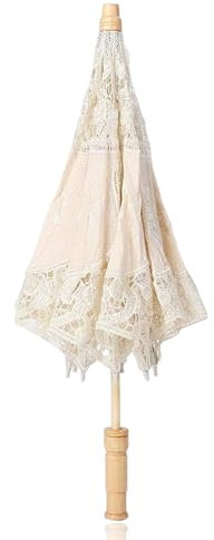 Lace Umbrella Parasol Black, Handmade Lace Sun Folding Parasol Umbrella Wedding Bridal for Lady Women Party Decor Dancing Photography Prop.(Beige L)