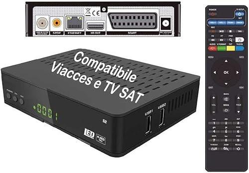 ANFEL S2 Decoder Satellitare Full HD Compatibile Con TV satellitare Rai Satellite e Tv Svizzera Italiana S2 DVB-S2 HEVC H265 MAIN 10,Telecomando Universale 2 in 1 per il ricevitore e la TV