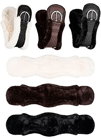 Equinate Westerngurt Classical mit synthetischem Lammfell - anatomischer Sattelgurt Western Bauchgurt 65 70 75 80 85 90cm Natur Braun Schwarz (80cm Schwarz)