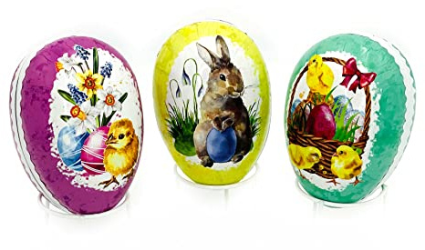 Nestler Huevos de Pascua para rellenar, diseño de Pascua, conejo de Pascua, pollito, huevos hechos a mano de cartón, regalo de Pascua (18 cm)