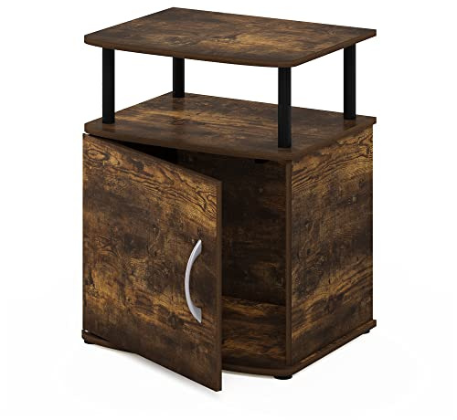 Furinno JAYA Side Table, End Table with Door Cabinet, Night Stand, Bedside Table, for Living Room, Bedroom, Amber Pine