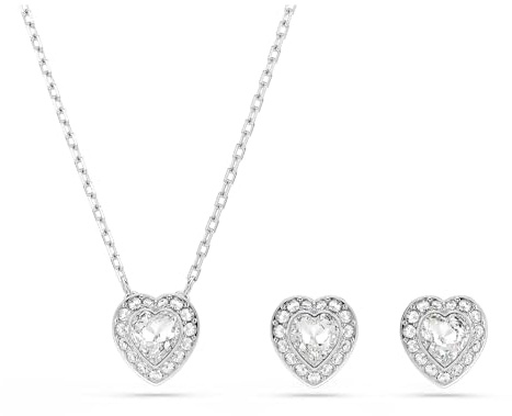 Swarovski x Ariana Grande Jewellery Set, Necklace & Stud Earrings, Heart Motif with Clear Mixed-Cut Crystals in a Rhodium-Finished Setting, Part of the Ariana Grande x Capsule Collection
