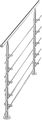 Tubiaz Garde-corps en acier inoxydable, main courante pour escaliers, parapet, balcon, 180 cm, avec 5 traverses Ø 42 mm, pour intérieur et extérieur