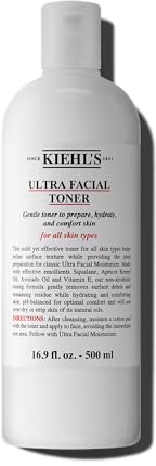 Kiehl's Ultra Facial Toner with Squalane, Gentle Alcohol-free Face Toner, Hydrates Skin and Refines Skin Texture, Non-stripping Formula, with Avocado Oil & Vitamin E, Paraben-free - 16.9 fl oz