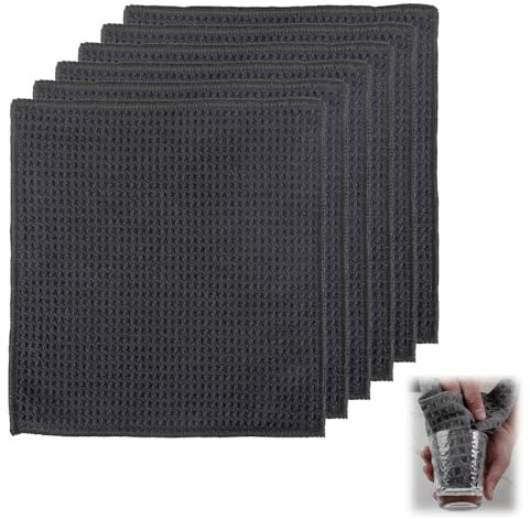 6 pcs Super Saugfähige Spüllappen, Reinigungstücher Mikrofaser Dicke Waffeltücher Dicke Mikrofasertücher, Weiche und Waschbare Spültuch für Spüllappen Küchenlappen Putzlappen(Black 20*20)