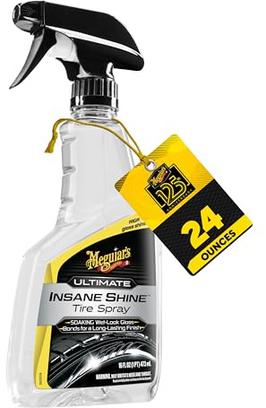 Meguiar's Ultimate Insane Shine Tire Spray - Premium Tire Dressing that Delivers a Lasting High Gloss Wet Look and is Easy to Use; Advanced Tire Shine that Bonds for a Long-Lasting Finish, 16 Oz Spray