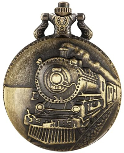 Tiong Orologio da Tasca Vintage a Tema Locomotiva per Uomini con Quadrante a Numeri Arabi, Design 3D di Treno a Vapore, Orologi da Tasca da Uomo con Catena, Retrò