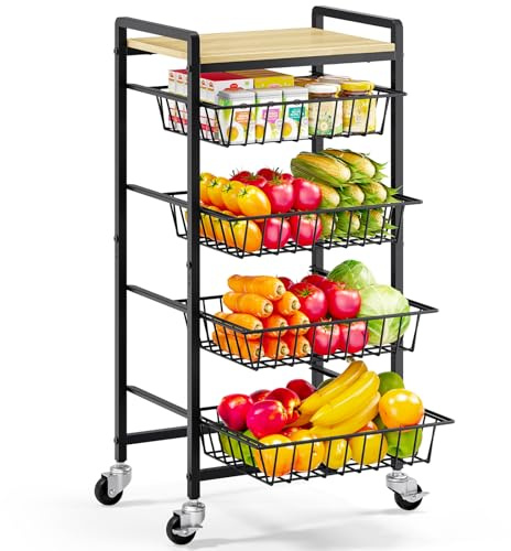 TOOLF 5 Tier Kitchen Storage Cart, Metal Utility Rolling Snack Cart