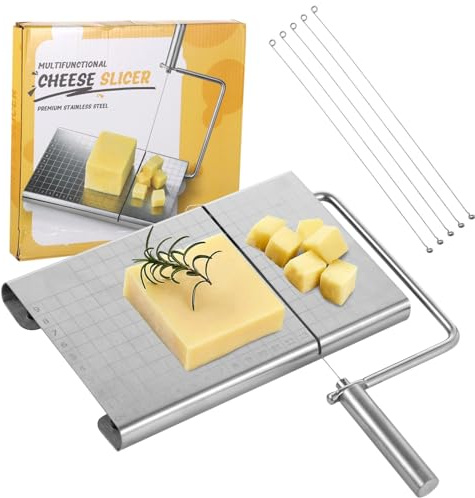 Affettatrice per formaggio in acciaio inox con 5 fili di ricambio, antiscivolo, ideale per affettare formaggio, affettati e molto altro ancora