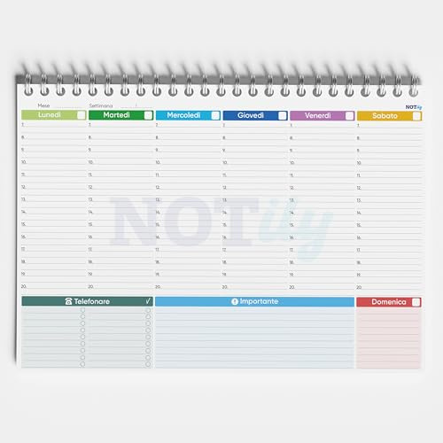 NOTily Planner Settimanale da Tavolo Spiralato A4 - Planning Settimanale Scrivania con 50 Settimane Personalizzabili, Copertina Rigida