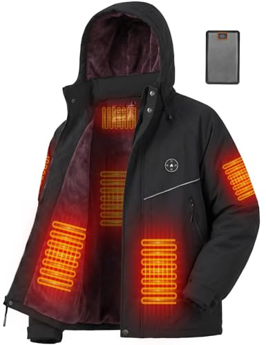 Brimekey Veste Chauffante Homme avec Doublure Polaire, Blouson Chauffant avec Batterie 20000mAh 7.4V, 6 Zones de Chauffage & 3 Niveaux de Température, Veste D'hiver Imperméable Coupe-vent pour Ski