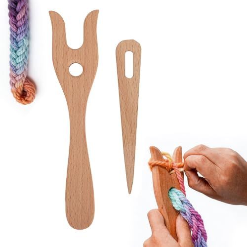 Fourchette a Tricot en Bois, Grand Oeil Aiguille Outils de Fourche, DIY Tresseur à la Main pour Projets de Tissage de Tricot