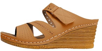 HUYTBYG Sandalias de verano con puntera abierta para mujer, estilo casual, con boca de pez en el talón, parte inferior gruesa con pantuflas, sandalias para mujer con correas ajustables, Brown, 40 EU
