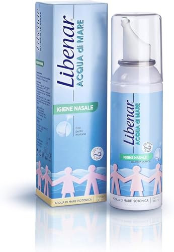 Libenar Spray per Igiene Nasale, Soluzione Isotonica con Acqua di Mare per Adulti, Bambini e Neonati, Adatto per l'igiene quotidiana del naso, Punta Morbida, Getto Delicato, 100 ml