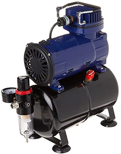 Paasche D3000R 1/5 HP Compressor with Tank, Regulator and Moisture Trap, Blue & Black
