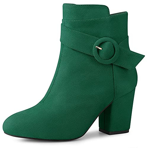 Bottines à talon bloc à bout rond pour femme Allegra K, vert émeraude, 39 EU