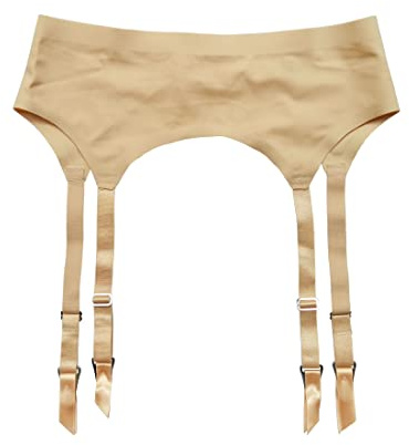 TVRtyle Women's Skin Color Seamless Plus Size 4 Wide Straps Metal Buckles Sexy Garter Belt for Stockings S506S (Skin, Medium)