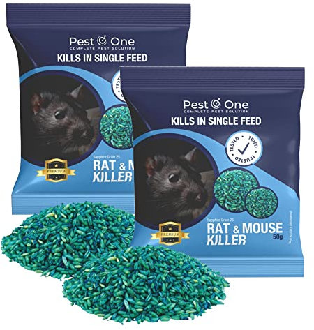 Rat Poison Bait Grains Mouse Poison Grain Rodent Control Maximum Strength Strongest Rodent Killer Fast Acting Single Feed Whole Wheat Grain Bait Sachets (2 x 50g)