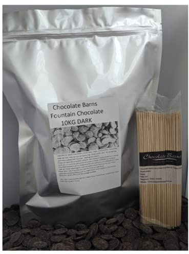 Chocolate Barns Luxury Fountain Ready Dark Chocolate 10Kg, Free 100 Skewers for Baking ,Cooking Desserts Suitable for Making Fountains at Home and Commercial Spaces