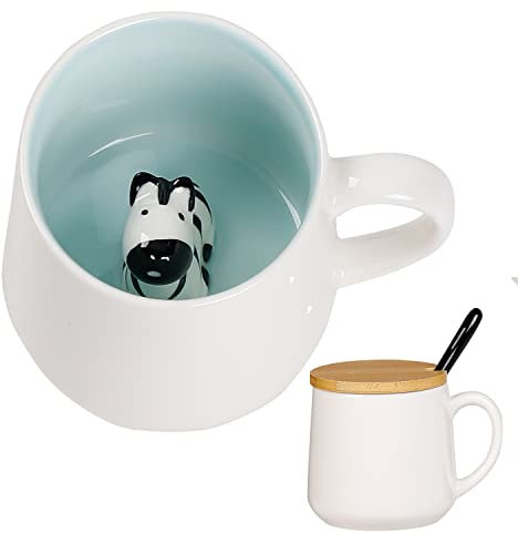 Gifts for Women Cute Zebra Coffee Mug Tea Cup with Spoon Lid,Kawaii Stuff Funny Cool Mugs Valentine's Mother's Day Halloween Xmas Gifts for Wife Her Mum Grandma Boyfriend Teacher Friend Birthday