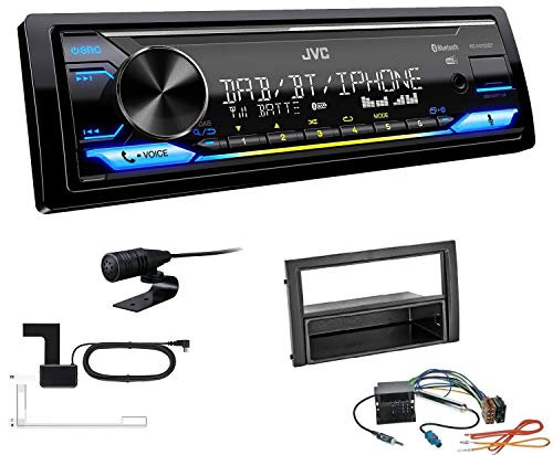 JVC KD-X472DBT 1-DIN Autoradio Bluetooth USB inkl DAB Antenne Einbauset passend für Skoda Fabia Facelift 2004-2007 schwarz