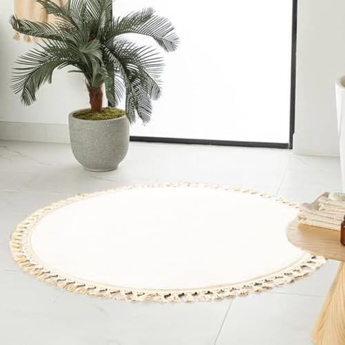 ENGLISH HOME Waschbarer Teppich, Läufer mit Rutschfester Rückseite, schmutzabweisend, faltbar, maschinenwaschbare Teppichmatte für Küche, Bad, Schlafzimmer oder Wohnzimmer, Teppich 120x120 cm, Ecru